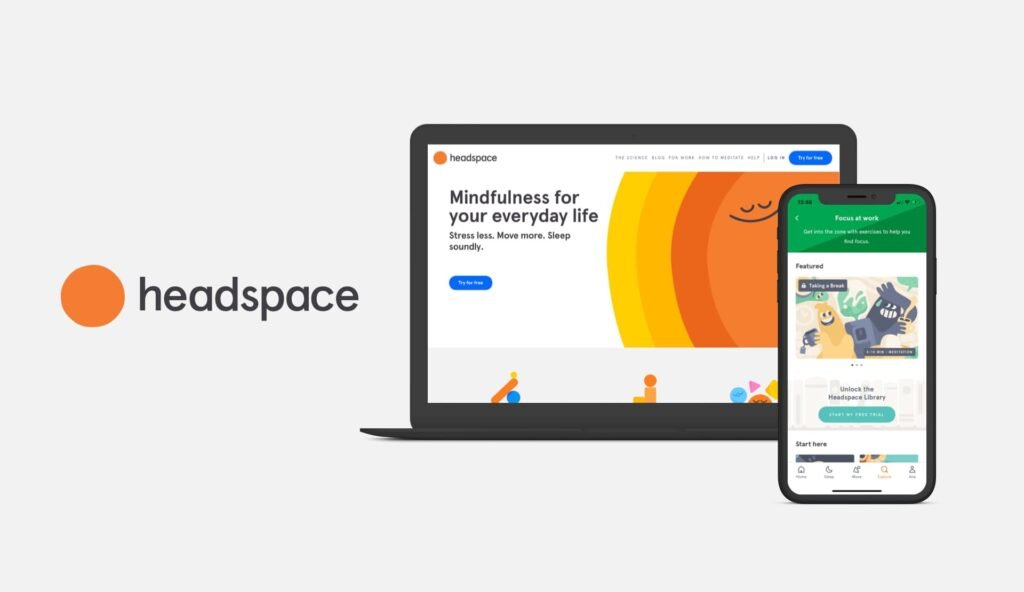 a picture of the headspace app on a laptop and a smartphone